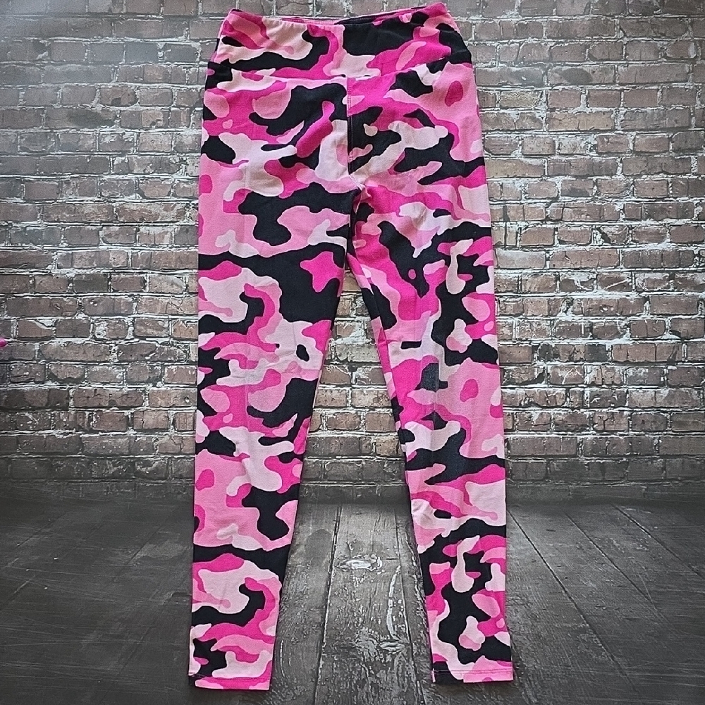 LuLaRoe Girls' Pink Camo Leggings - Tween